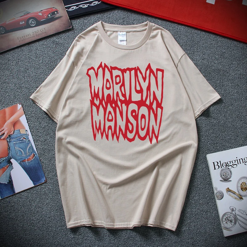Rare Marilyn Manson Kill God Kill 1994 T-Shirt Reprint Loose Cotton T-Shirts For Men Cool Tops T Shirts - Цвет: Хаки