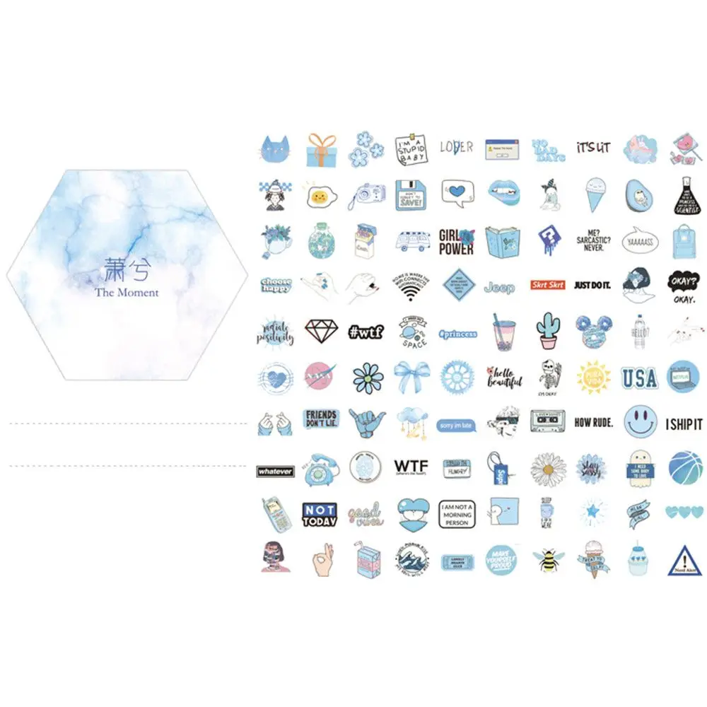 blue 100 шт. наклейки серии The Moment Kawaii DIY скрапбукинг украшения самоклеющиеся канцелярские наклейки детские подарки уплотнительные этикетки - Цвет: blue