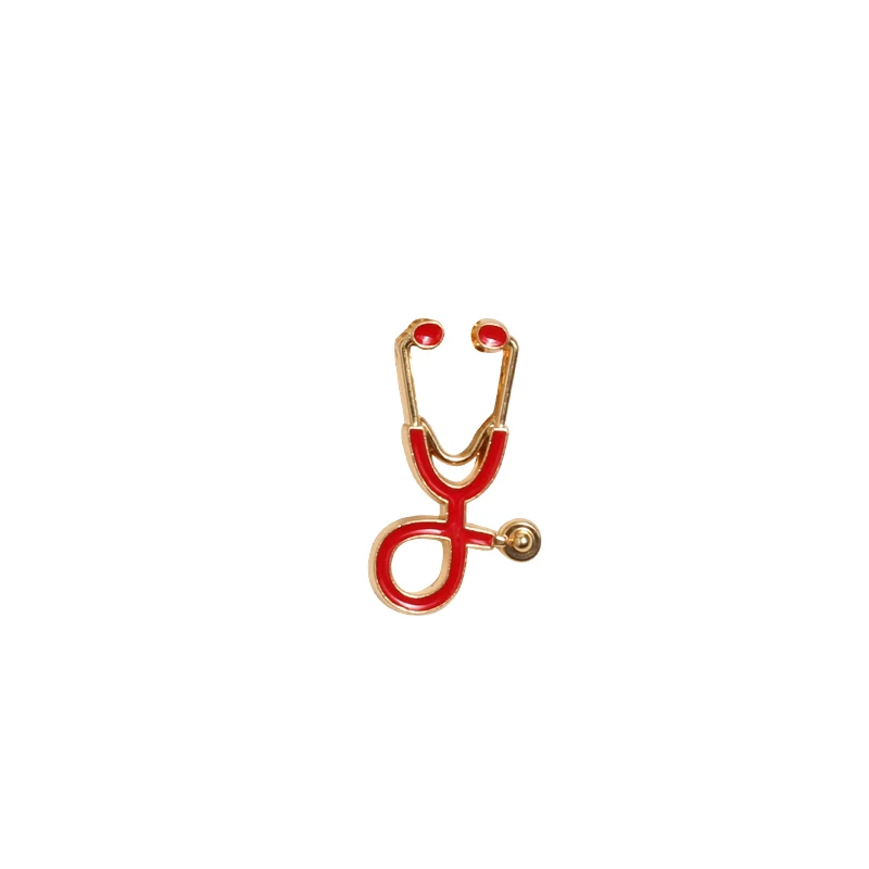 gold-red Высококачественные разноцветные броши, ювелирные изделия для доктора медсестры, стетоскоп, медицинские эмалевые Металлические Булавки, джинсовые куртки, значки, кнопки - Окраска металла: gold-red