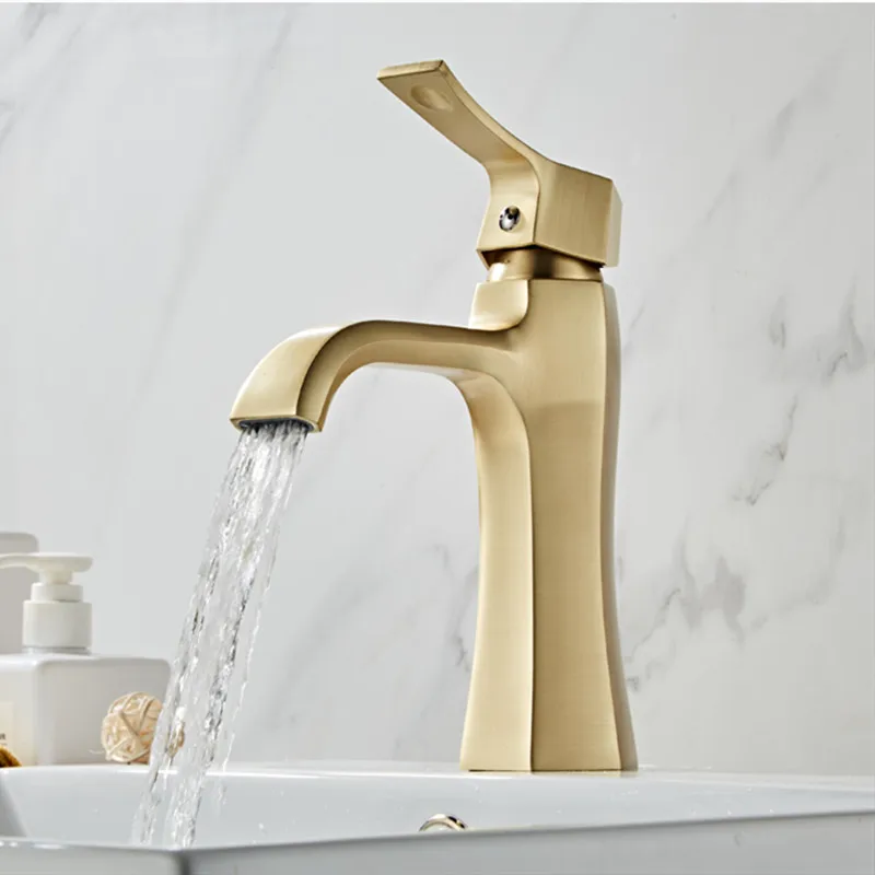 LIUYUE смесители для умывальника из матовой золотой латуни с одной