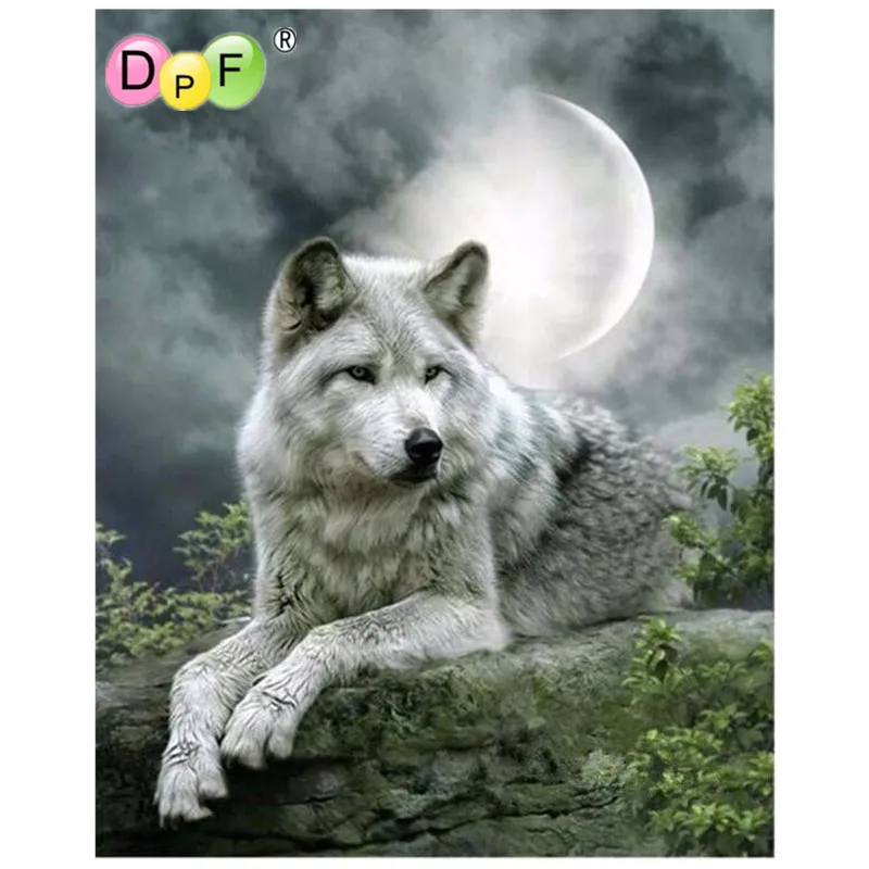 Картина из горного хрусталя для домашнего декора DIY Алмазная картина Луна Волк 3D