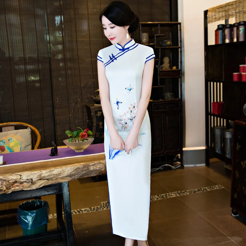 Традиционный китайский вечерней моды Тонкий вышитые Cheongsam изысканный Уход за