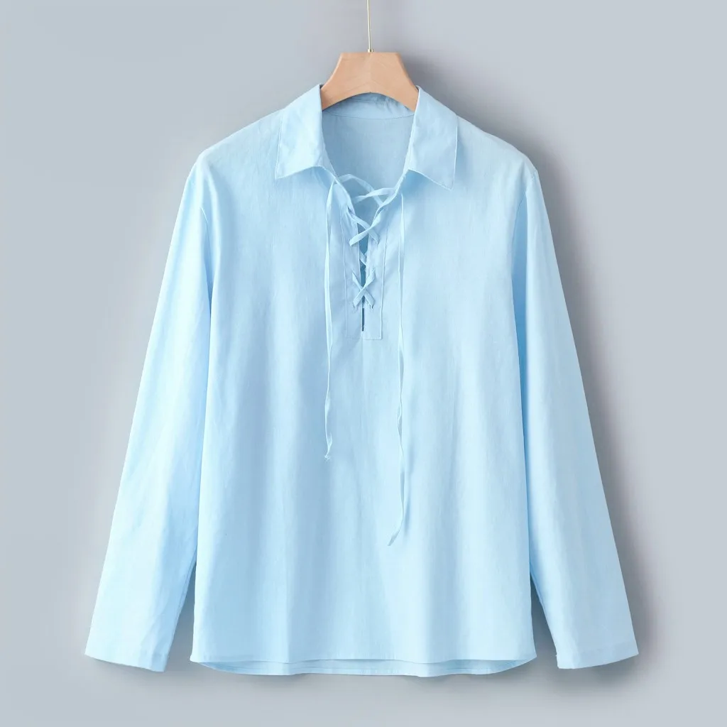 camiseta hombre, Мужская мешковатая рубашка из хлопка и льна с длинным рукавом, Ретро стиль, туника, топы, блузки, camisa social masculina
