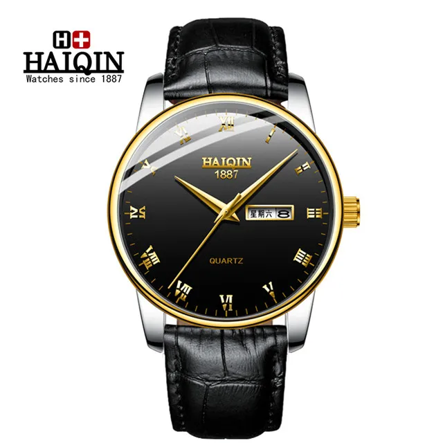 gold black Мужские роскошные брендовые наручные часы Повседневный Армейские Кварцевые Спортивные С кожаным ремешком - Цвет: gold black