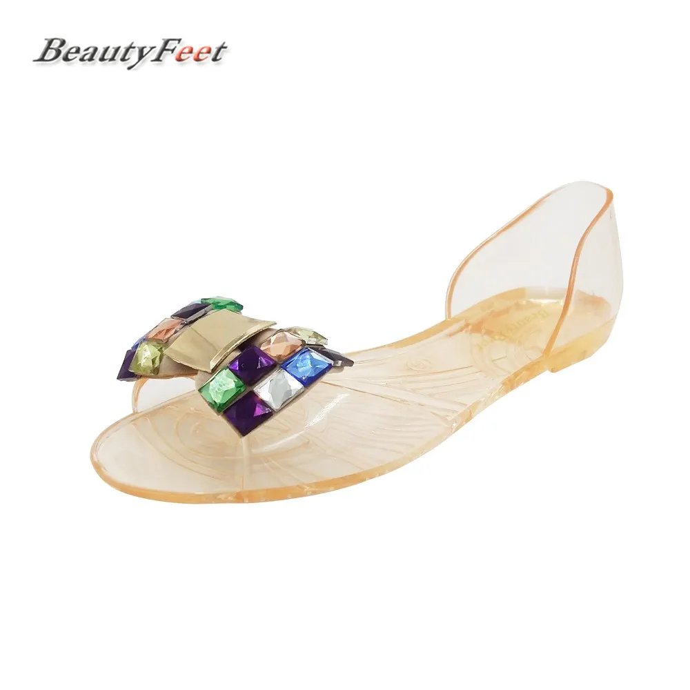 Сандалии женские с кристаллами однотонные пляжные туфли без застежки