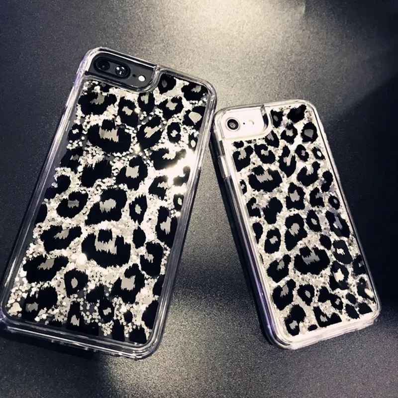 Fashion Glitter Lovely Leopard Pattern Phone Case for iPhone X XS 7 8 6 6S Plus 10 Sparkling Liquid Quicksand Hard PC Back Cover |
