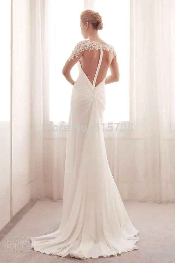 Eleagnt Beach 2015 Summer Wedding Dress Appliques A-Line Scoop Zipper Back Sheer Long Sleeve Split Side Sweep Train Bridal Gown | Свадьбы и