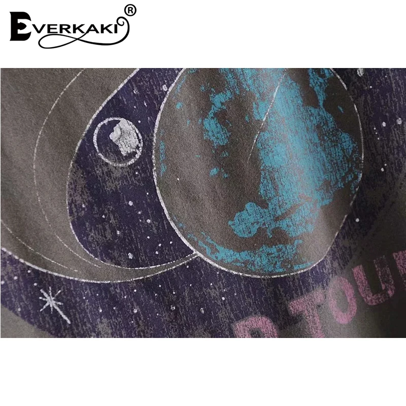 Everkaki Винтаж World Tour футболка лето Vogue принт Топы Футболка короткий рукав богемный размера плюс свободные женские футболки
