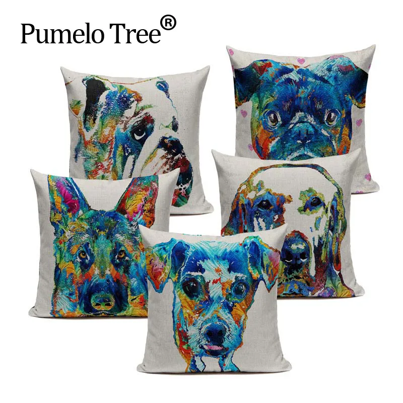 

Watercolor Pug dog Cushion Cover Heart Cute Home Decor Linen Cutton Pillow Cover Decorative Car Sofa Throw Pillows Pillowcase