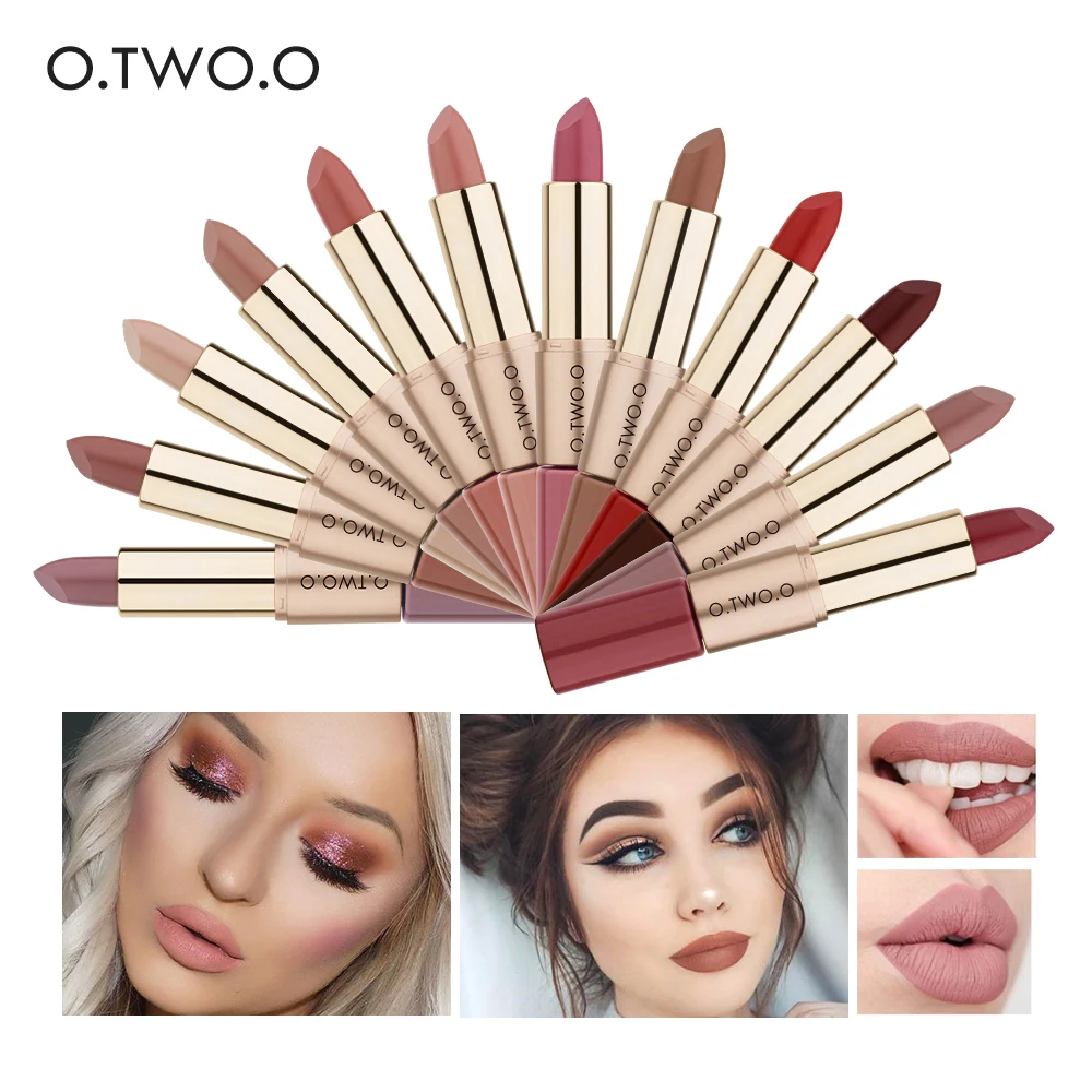 

O.TWO.O 12 Colors Lips Makeup 2 in 1 Lipstick Lipgloss Long Lasting Moisture Cosmetic Lipstick Red Lip Matte Lipstick Waterproof