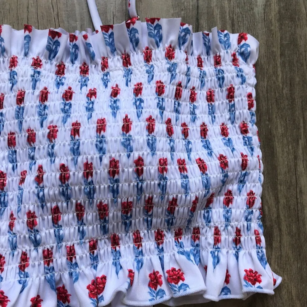Printed Bikini Pleated Bikinis Women Tube Top Swimsuit Swimwear Female Brazilian Push Up Bikini Set Beach Wear Bathing Suit