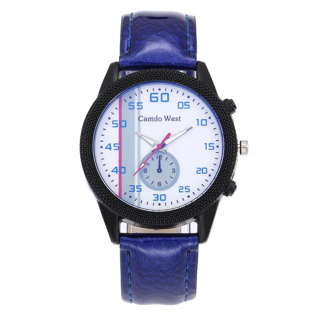 Женские часы с кожаным ремешком кварцевые синим стеклянным циферблатом