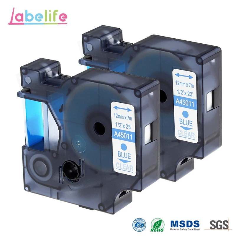 Labelfie 2 упаковки 45011 синий на прозрачной кассете для этикеток совместимой с DYMO D1
