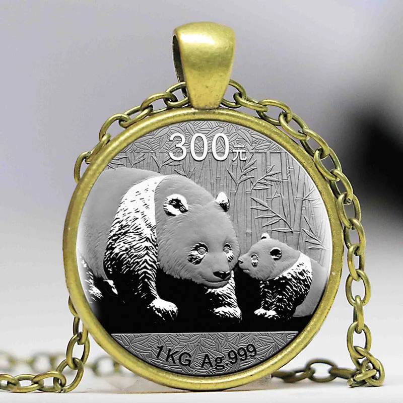 Модные кулоны в виде панды длинная Серебряная цепочка с кабошоном массивное