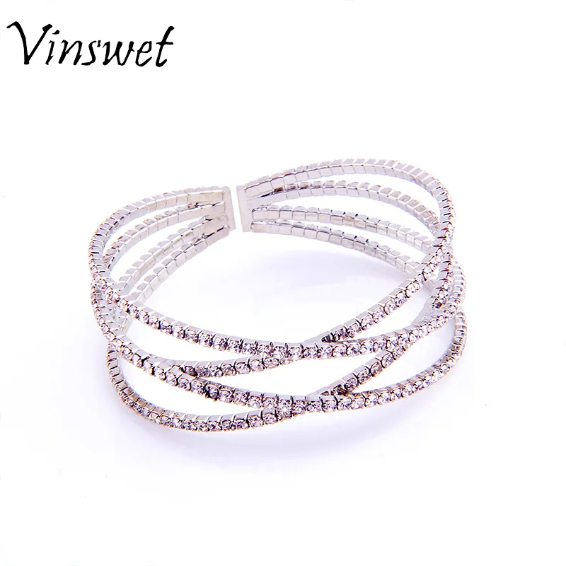 Vinwset Золотой Цвет Циркон Браслет Манжета и Мода Sparkly Кристалл Для Женщин Модные