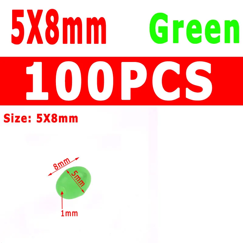 100pcs green 5X8mm 1 ПАК мягкие Светящиеся Шарики Светящиеся оранжевый зеленый для рыболовной снасти тройной крючок яйцо муха завязывание УФ Цвет Сабики блесна Айс джиг рыболовные аксессуары - Цвет: 100pcs green 5X8mm