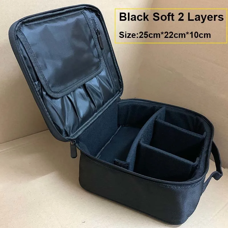Black Soft 2 Layers Сумка для макияжа, коробка для макияжа, многослойная косметичка, водонепроницаемый, Оксфорд, профессиональный косметический Чехол, органайзер для макияжа, дорожные сумки для мытья - Цвет: Black Soft 2 Layers