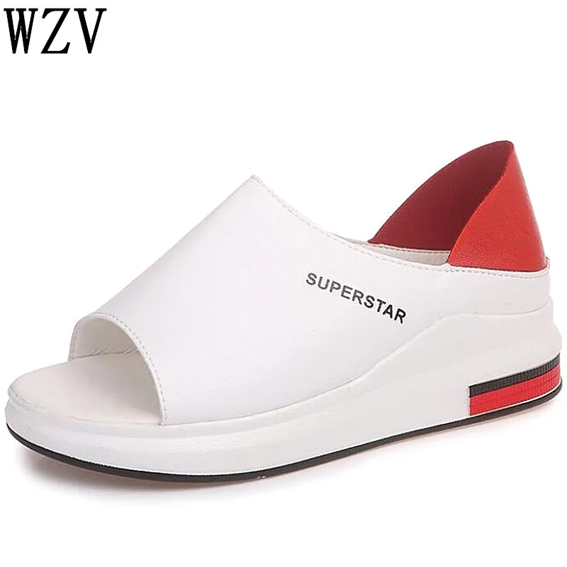 Весна лето 2019 женские сандалии на платформе с открытым носком кожаные пляжные