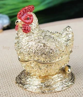 good luck and godd fortune bring rooster chicken statue trinket jewelry box fengshui chicken jewelry box with coins covered