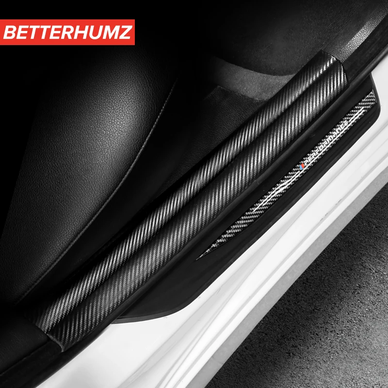 

Interior Carbon Fiber Stickers Leather Door Sill Scuff Plates Welcome Threshold Decoration For BMW F10 2011-2017 Car Styling