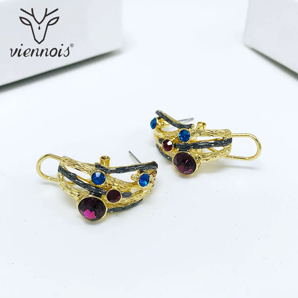 Viennois, женские серьги-гвоздики, ассиметричные, разные цвета, горный хрусталь, кристалл, Ретро стиль, пистолет/золото, серьги для сережек