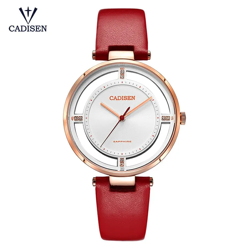 Red band CADISEN модные летние женские часы люксовый бренд кожаный ремешок женское платье кварцевые наручные часы водонепроницаемые подарочная коробка - Цвет: Red band