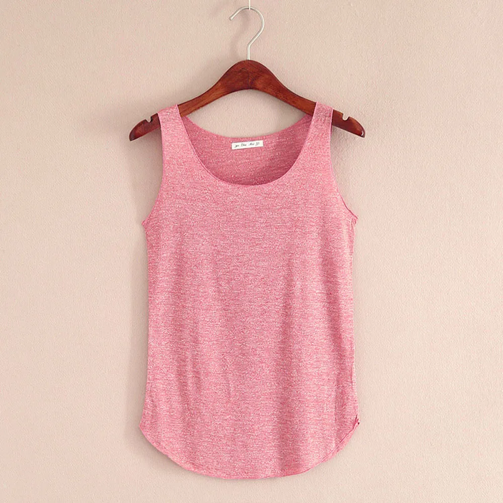 Hot Pink Женская летняя майка без рукавов с круглым вырезом, свободная майка# R - Цвет: Hot Pink