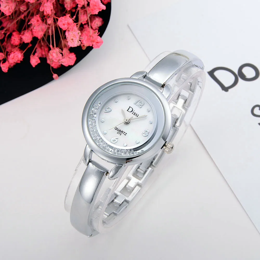 Женские Элегантные кварцевые часы браслет с покрытием из розового золота стразы