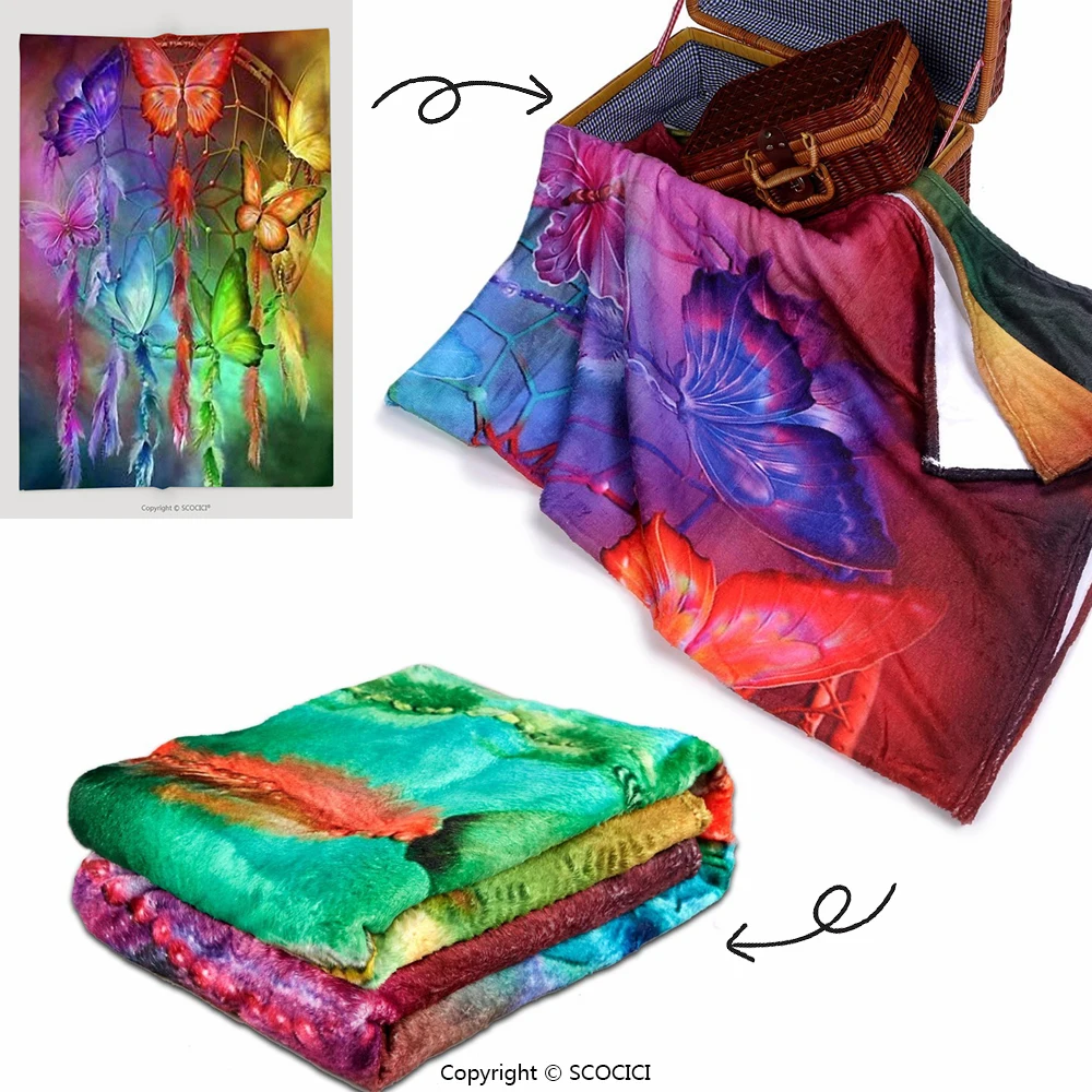 Custom Soft Fleece Throw Blanket Floral Colorful Spring Season Flowering Branch with Bouquet Petals Retro Artsy Design Pistachio | Дом и сад