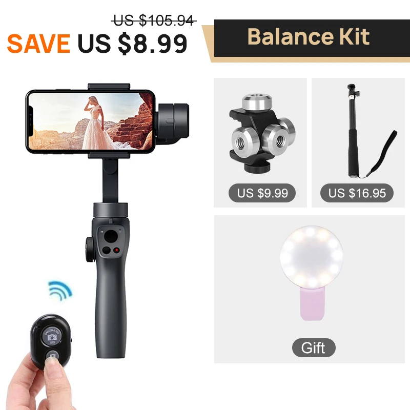 Balance Kit Funsnap захвата 2 3-осевой Карманный шарнирный стабилизатор для смартфона Камера стабилизатор для iphone gopro hero 7 6 4 dji Osmo экшн Камера s yi 4 k - Цвет: Balance Kit