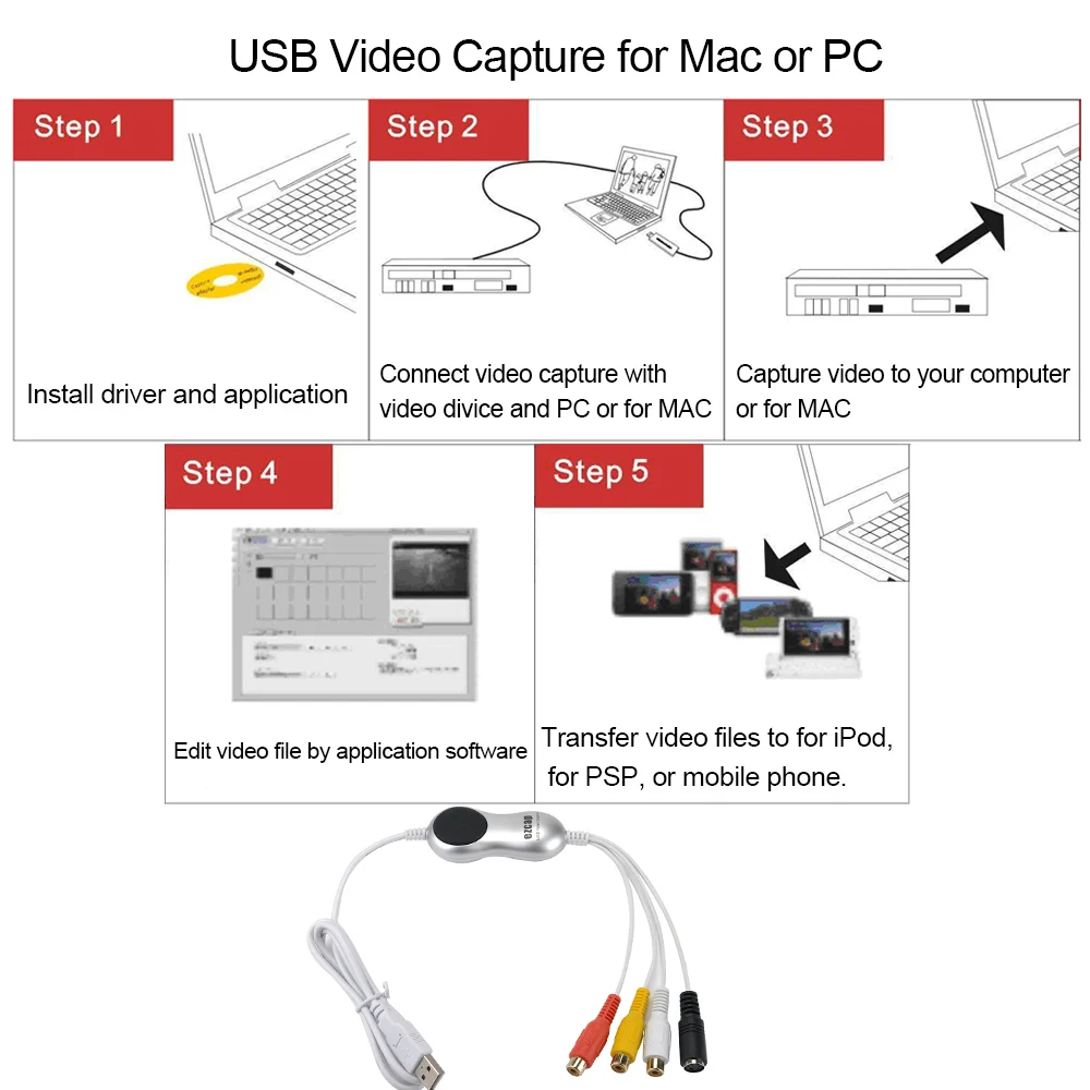 Оригинал Ezcap 1168 USB видео Захват 8 мм лента видеокамера аналоговый аудио в цифровой