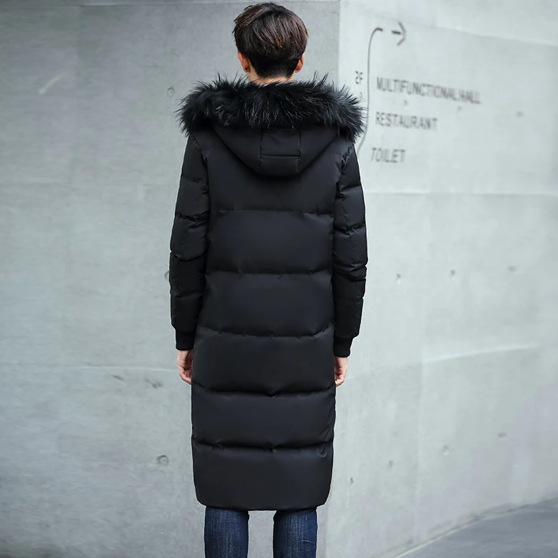 M 3XL 2017 г. Сверхдлинная Мужская зимняя облегающая мужская одежда выше колена