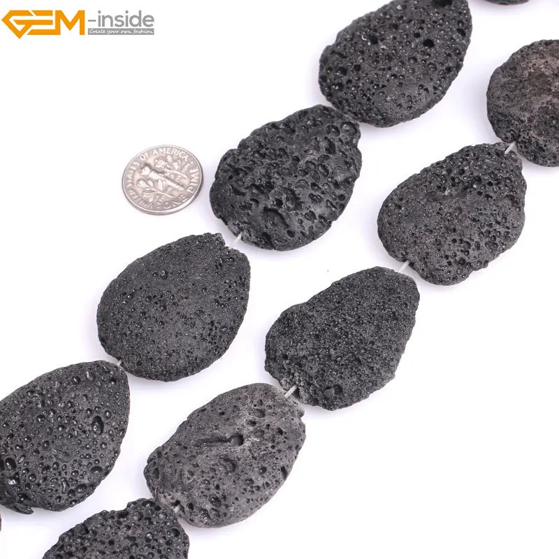 Бусины с натуральным камнем 30x40 мм черная лава незакрепленные каменные бусины