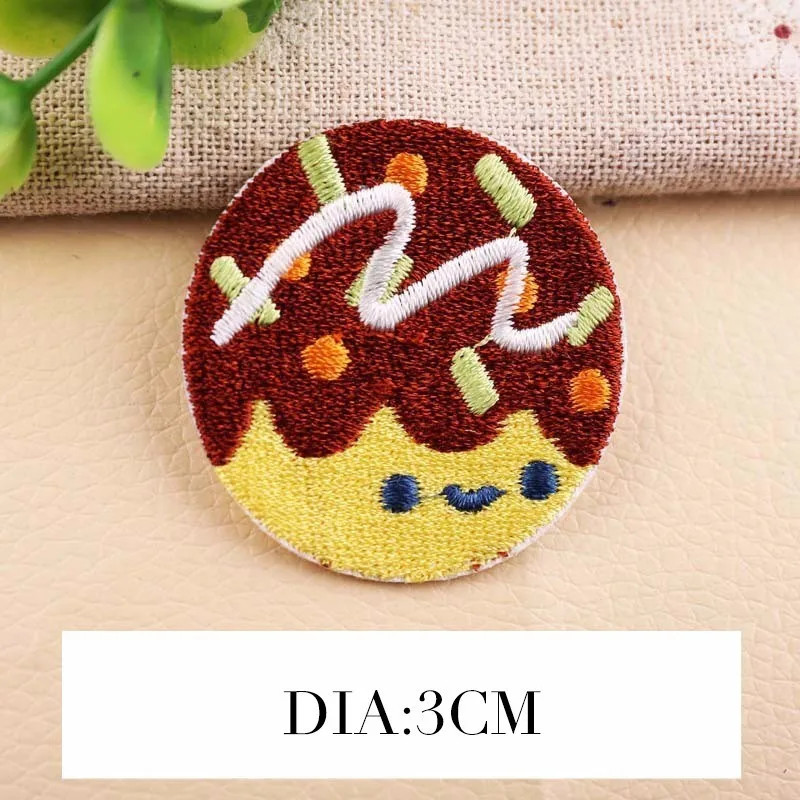 PGY 1PCS Doughnut Salmon Sushi Small octopus Embroidery Honey peach Patches for Clothing Iron Kids Clothes Appliques Badge