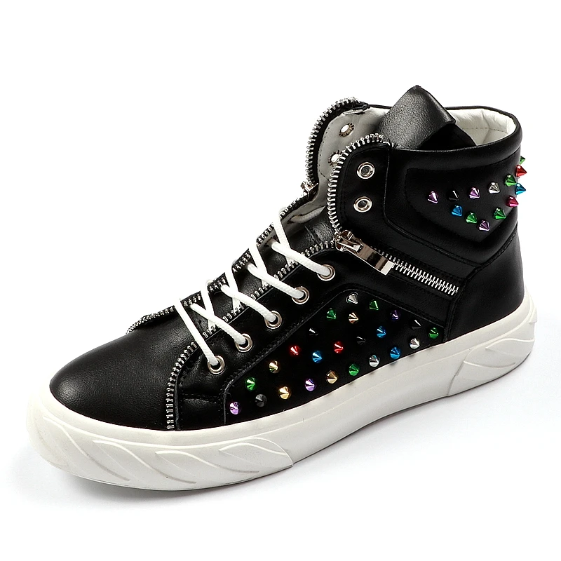 

CuddlyIIPanda Luxury Brand Men Fashion Ankle Boots High Top Leather Rivets Punk Boots Men Spring Autumn Sneakers Botas Hombre