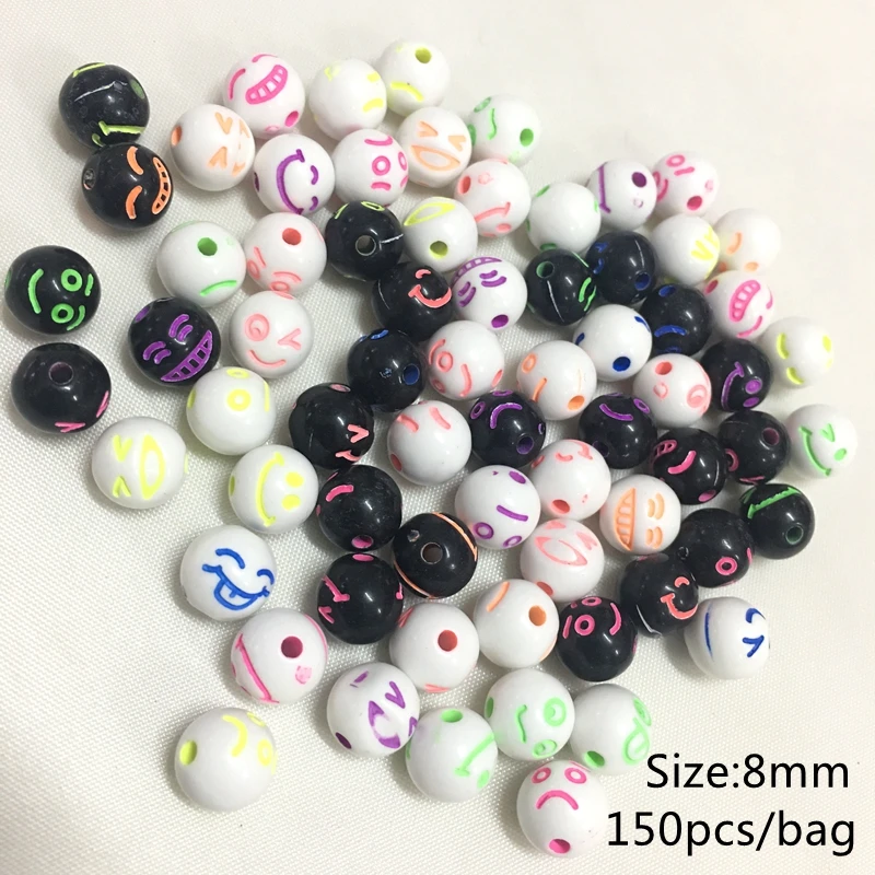 8 мм акриловые Круглые бусины для изготовления ювелирных изделий черно белые