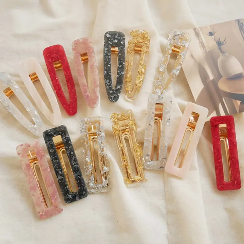 

Женские Акриловые Боковые заколки для волос, полые геометрические прямоугольные заколки для волос в форме утконоса, блестящая заколка с те...
