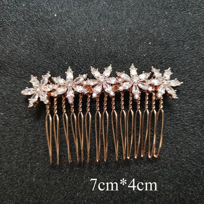 676 Rose Gold SLBRIDAL роскошный модный Шарм Мода зубец Установка кубического циркония свадебные расческа для волос свадебные женские украшения для девочек аксессуары для волос - Окраска металла: 676 Rose Gold