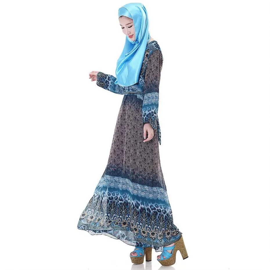 Ремень! Макси с принтом шифоновое платье в этническом Стиль 2017 винтажном стиле