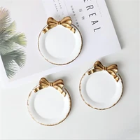 creative resin plate lovely retro gold plated bow knot pattern dessert fruit cake plates storage trays home decoration 1pcs