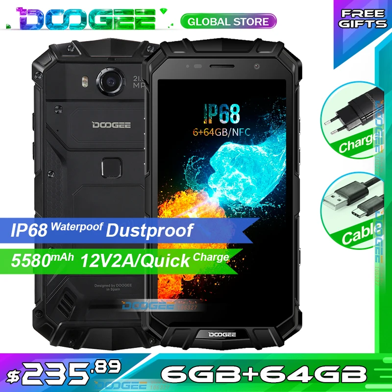 Быстрая на год DOOGEE S60 IP68 водонепроницаемый пылезащитный Мобильный телефон NFC 5580 мАч 6 Гб 64 Гб Helio P25 восьмиядерный смартфон