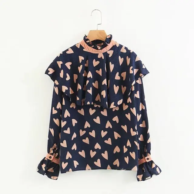 OMCHION новинка весны с принтом в виде сердца оборками Blusas Mujer длинным рукавом