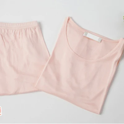 Pink Женская здоровая одежда для сна из натурального шелка, осенняя одежда, теплый топ+ длинные штаны, комплект нижнего белья, рубашка с длинными рукавами, леггинсы - Цвет: Pink