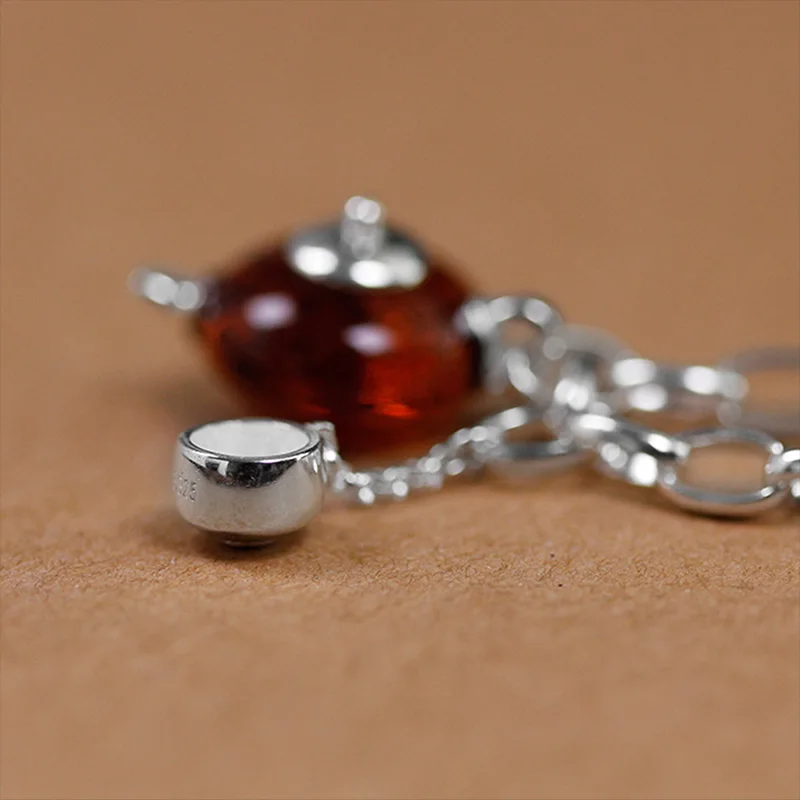 Brown Amber Lotus весело Настоящее стерлингового серебра 925 натурального янтаря ручной работы Красивые ювелирные изделия Винтаж кольцо cuteteapot Браслеты для Для женщин Bijoux - Цвет камня: Brown Amber