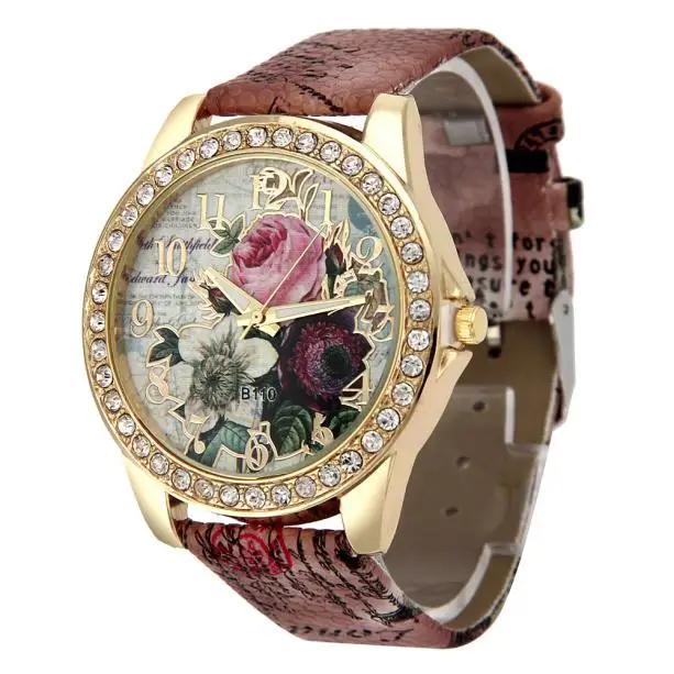Relojes Mujer 2018 винтажные часы в полоску с цветами женские наручные из искусственной