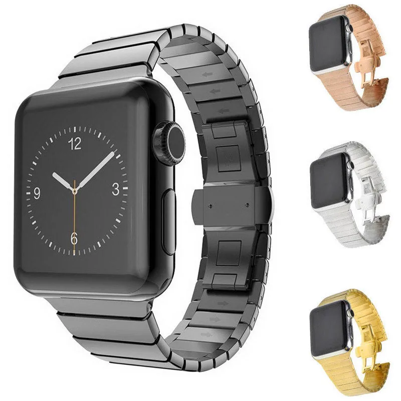 

Ремешок из нержавеющей стали для Apple Watch 5 4 3 2, звеньевой браслет с застежкой-бабочкой, 38 мм 40 мм 42 мм 44 мм для iWatch