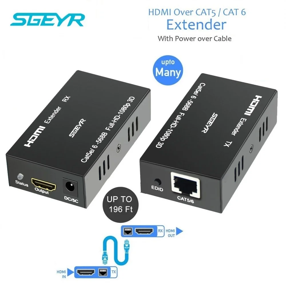 196ft HDMI удлинитель SGEYR 60 м HDMI передатчик приемник TX RX удлинитель по UTP RJ45 Cat5e/6 сплиттер 3D 1080P