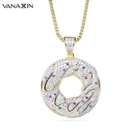 vanaxin doughnut necklaces pendants for women men donut charms jewellery aaa iced out cz stone necklaces sweet buns fashion gift