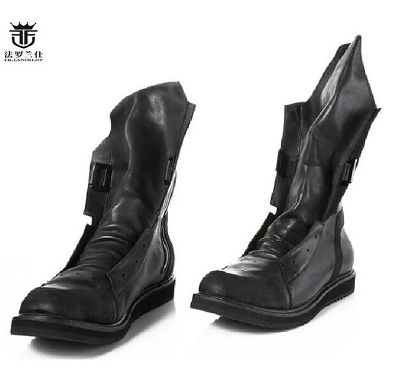 

New Fashion Fr.Lancelot Genuine Leather Zipper Cool Chelsea Boots Men Ankle Boots Flats Shoes Mens Customized Big Size 46 47 48