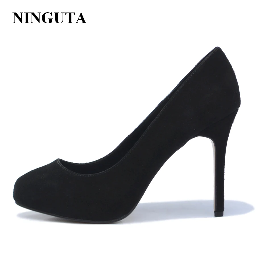 NINGUTA/женские замшевые туфли лодочки на высоком каблуке из натуральной кожи